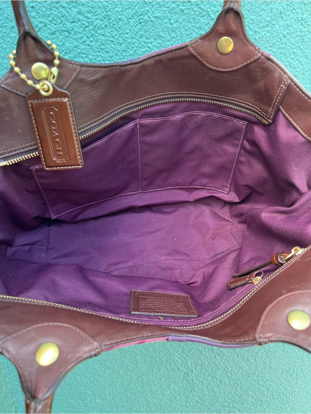 COACH Y2K Purple Patchwork Suede Tote Bleecker 14045 - Picture 6 of 7